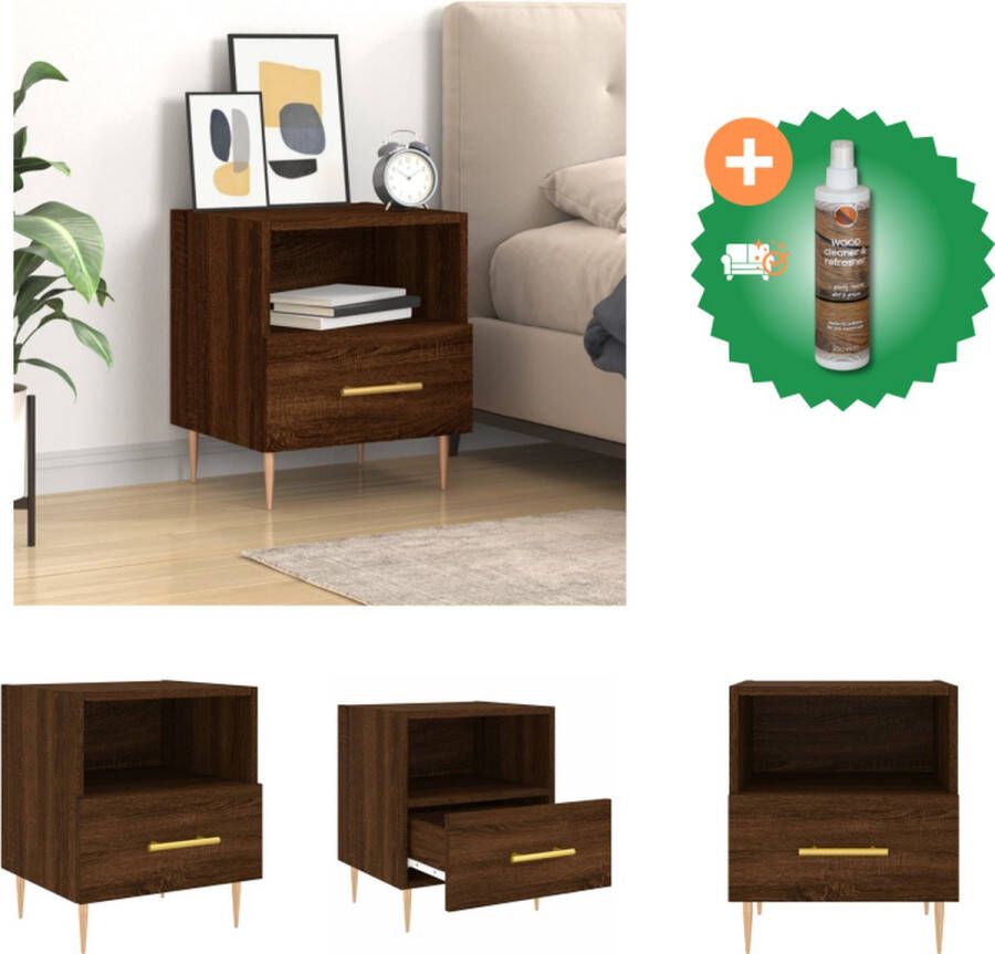 VidaXL Nachtkastje Bruineiken Afmetingen- 40 x 35 x 47.5 cm Duurzaam bewerkt hout en ijzer Kast Inclusief Houtreiniger en verfrisser