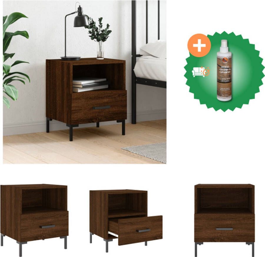 VidaXL Nachtkastje Bruineiken Bewerkt hout 40 x 35 x 47.5 cm Opbergruimte Decoratief Kast Inclusief Houtreiniger en verfrisser