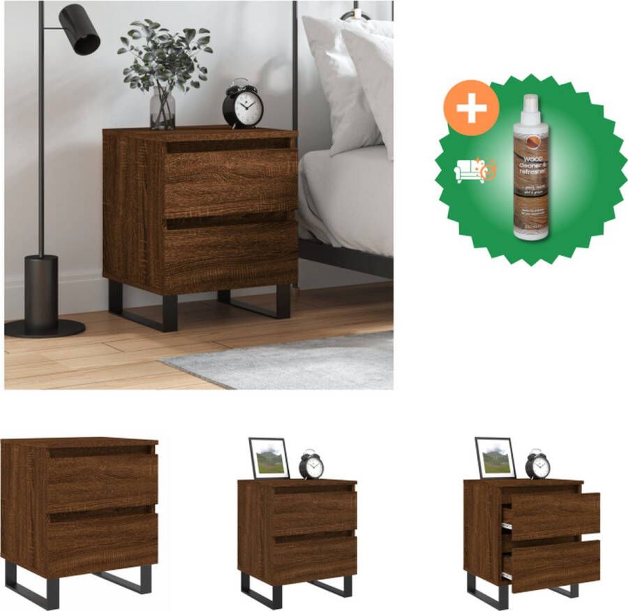 VidaXL Nachtkastje Bruineiken Bewerkt hout 40x35x50 cm 2 lades Kast Inclusief Houtreiniger en verfrisser