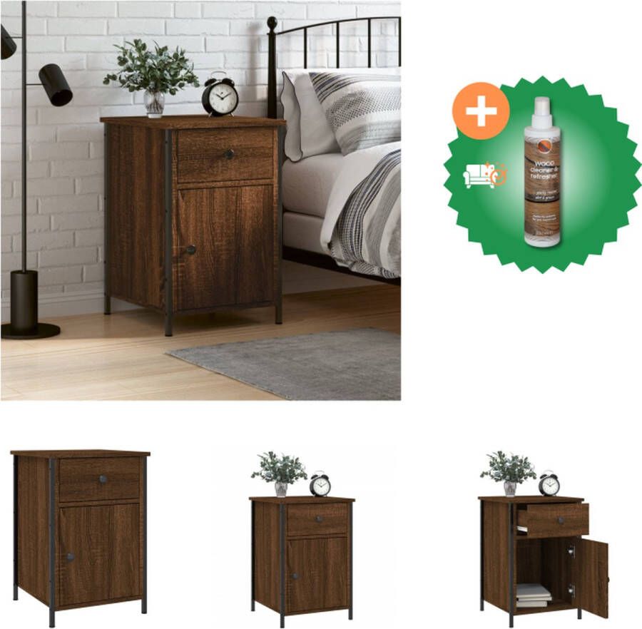 VidaXL Nachtkastje Bruineiken Bijzetkastje 40 x 42 x 60 cm Verstelbare schroef Kast Inclusief Houtreiniger en verfrisser