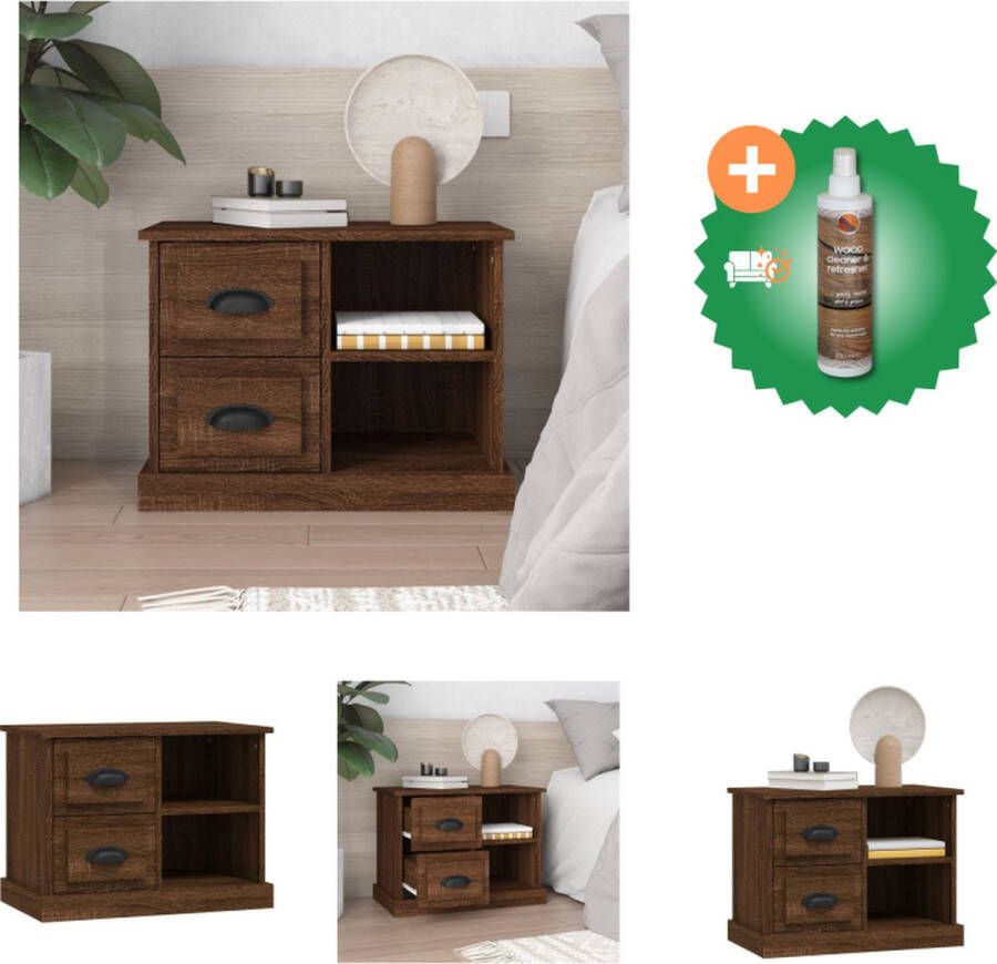 VidaXL Nachtkastje Bruineiken Elegant Bijzetkast Afmetingen- 60 x 35.5 x 45 cm Duurzaam materiaal Kast Inclusief Houtreiniger en verfrisser