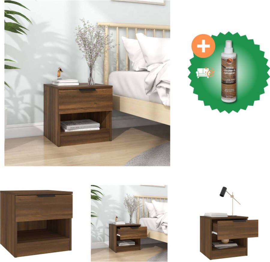 VidaXL Nachtkastje Bruineiken Hout 40 x 39 x 40 cm Met lade en opbergruimte Kast Inclusief Houtreiniger en verfrisser - Foto 2