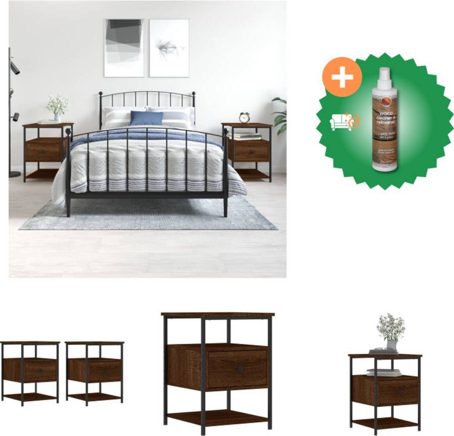 VidaXL Nachtkastje Bruineiken Hout IJzer 40 x 42 x 56 cm Duurzaam en stabiel Kast Inclusief Houtreiniger en verfrisser
