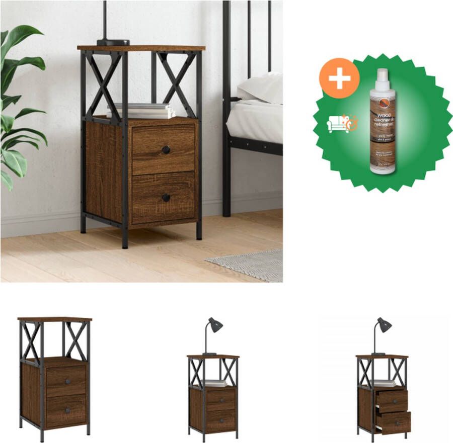 VidaXL Nachtkastje Bruineiken Hout IJzer 34x35.5x70cm Verstelbare Poten Kast Inclusief Houtreiniger en verfrisser