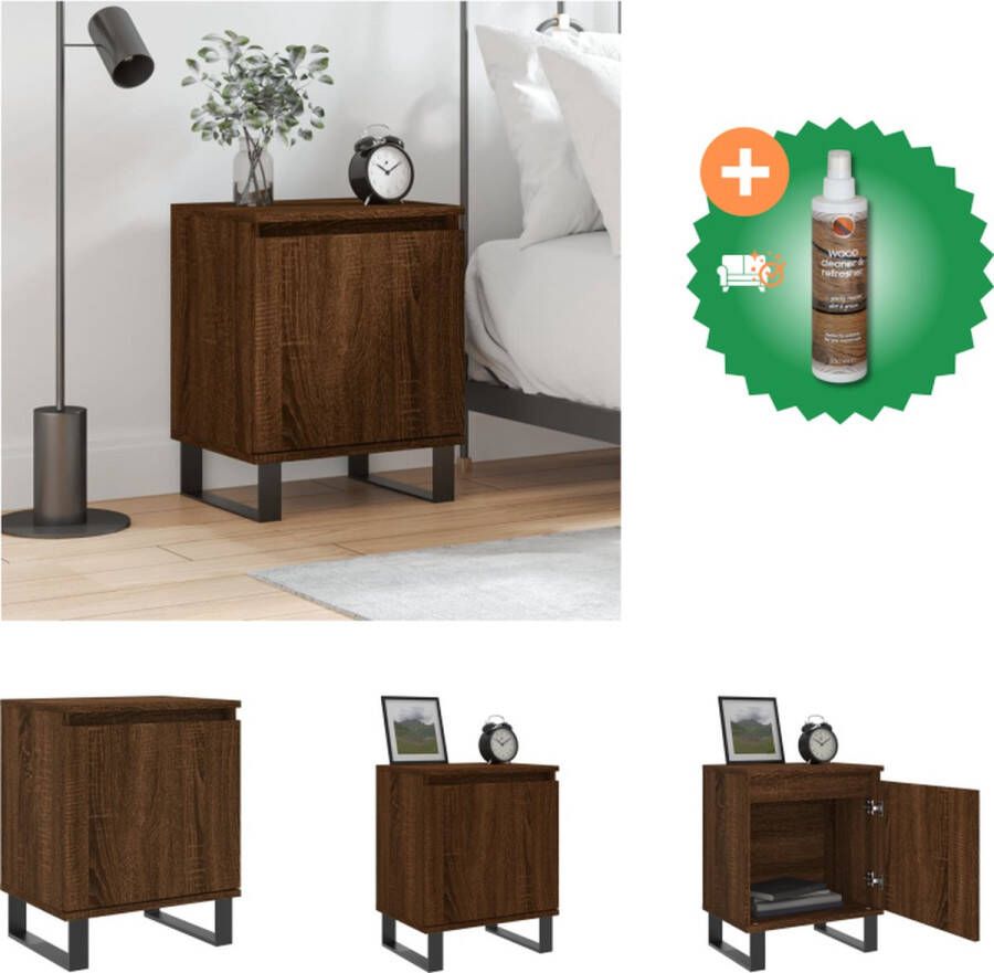 VidaXL Nachtkastje Bruineiken bewerkt hout en ijzer 40 x 30 x 50 cm opbergruimte stabiel blad Kast Inclusief Houtreiniger en verfrisser