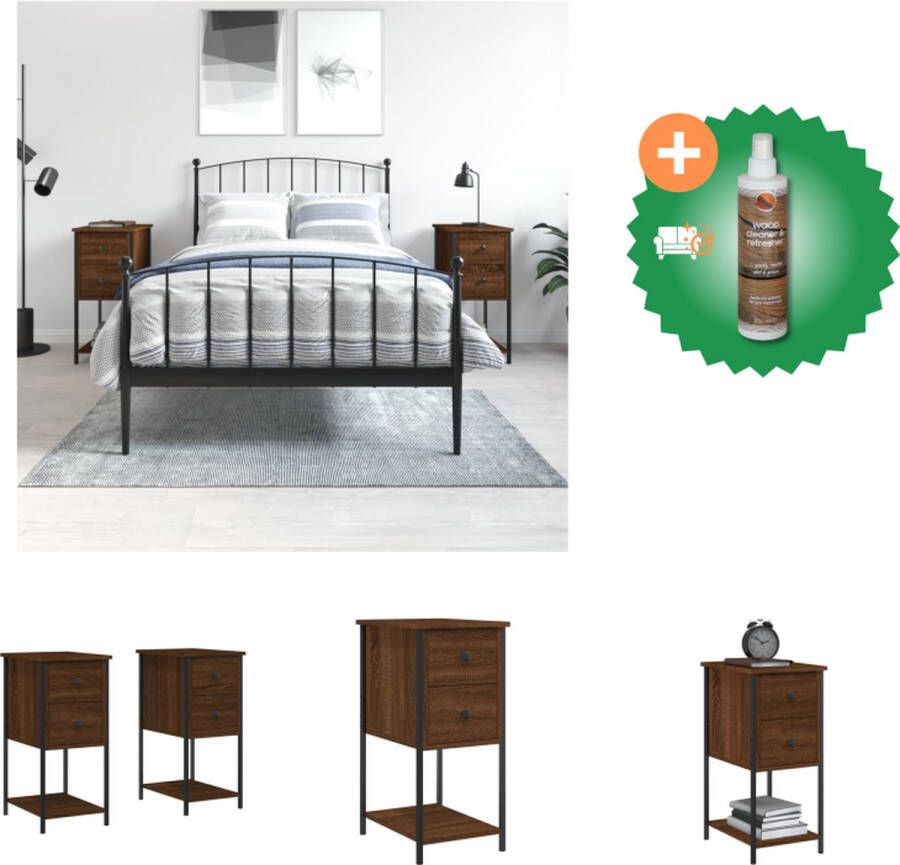 VidaXL Nachtkastje Bruineiken Set van 2 32x42x70 cm Duurzaam hout en ijzer Kast Inclusief Houtreiniger en verfrisser