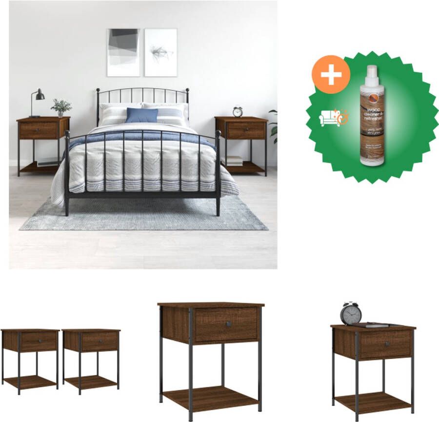 VidaXL Nachtkastje Bruineiken Set van 2 44 x 45 x 58 cm Hoogwaardig bewerkt hout en ijzer Kast Inclusief Houtreiniger en verfrisser