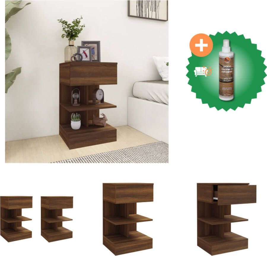 VidaXL Nachtkastjes 2 st 40x35x65 cm bewerkt hout bruineikenkleurig Kast Inclusief Houtreiniger en verfrisser