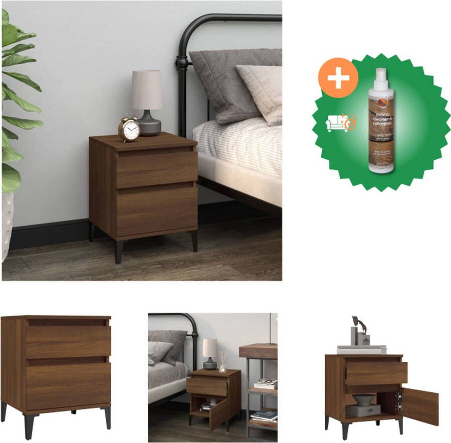 VidaXL Nachtkastje Bruineiken Trendy Bedkastje 40 x 35 x 50 cm Stevig materiaal Kast Inclusief Houtreiniger en verfrisser