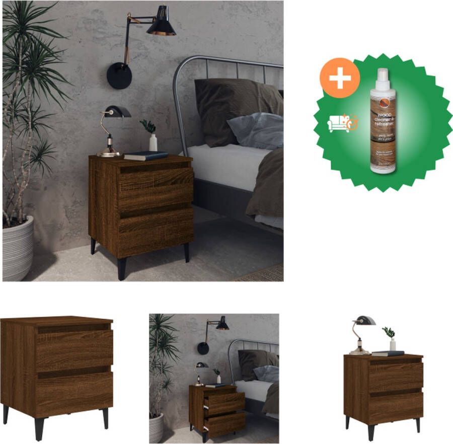 VidaXL Nachtkastje met metalen poten 40x35x50 cm bruineikenkleurig Kast Inclusief Houtreiniger en verfrisser