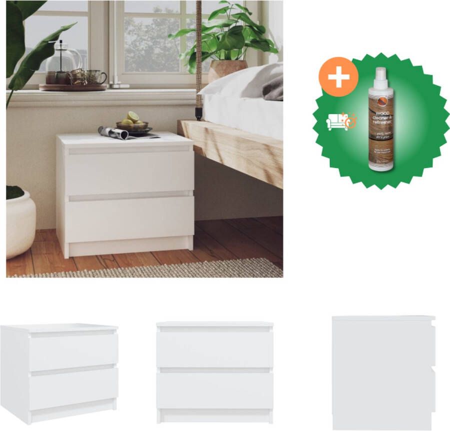 VidaXL Nachtkastje Chic Meubel Afmetingen- 50x39x43.5 Kleur- Wit Materiaal- Spaanplaat Kast Inclusief Houtreiniger en verfrisser