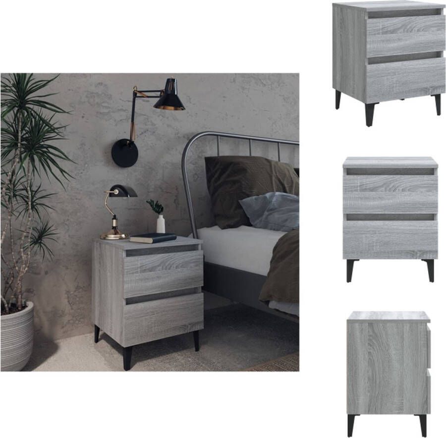 VidaXL Nachtkastje Nachtkastjes Bedkast Zijkast Nachtkastje met metalen poten 40x35x50 cm grijs sonoma eiken
