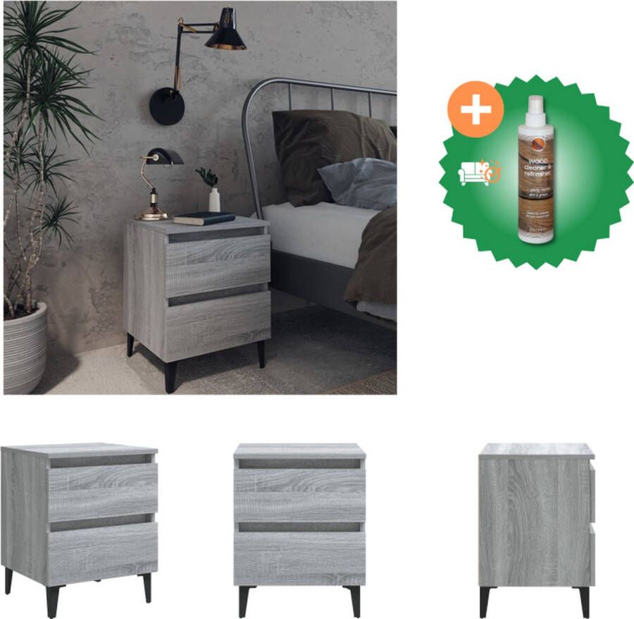 VidaXL Nachtkastje met metalen poten 40x35x50 cm grijs sonoma eiken Kast Inclusief Houtreiniger en verfrisser