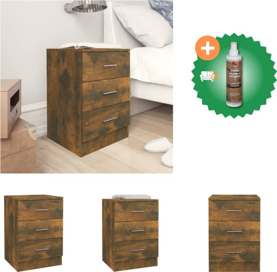 VidaXL Nachtkastje 38x35x56 cm bewerkt hout gerookt eikenkleurig Kast Inclusief Houtreiniger en verfrisser