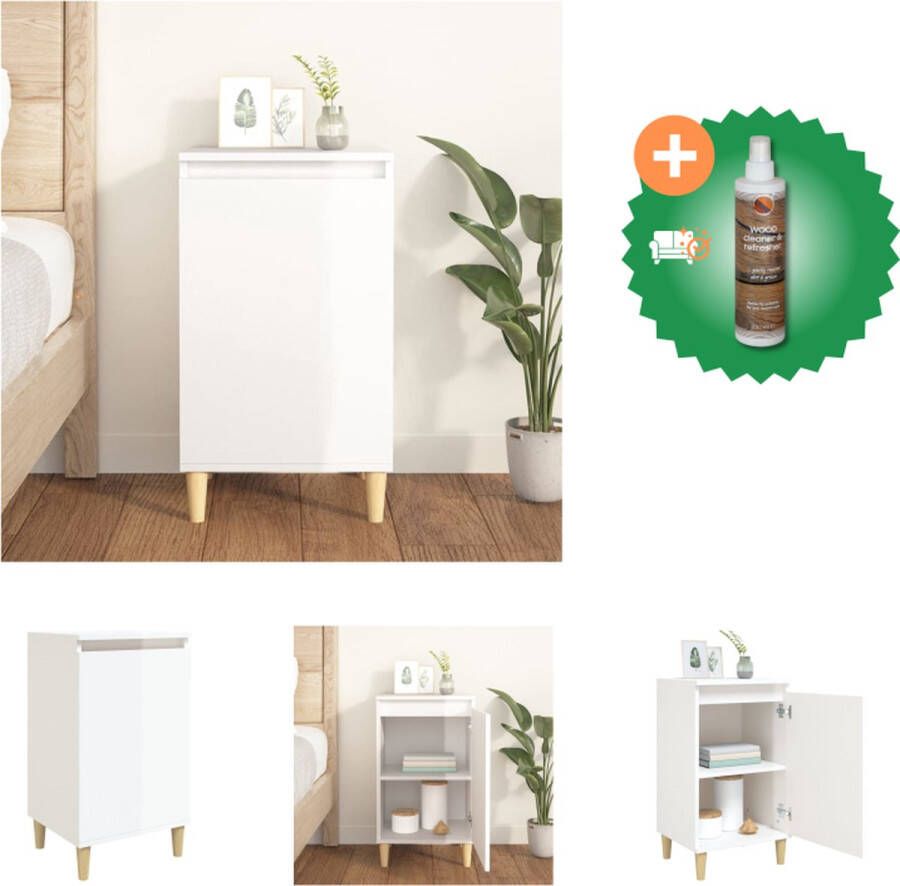 VidaXL Nachtkastje Classic Hoogglans Wit 40 x 35 x 70 cm Duurzaam materiaal Kast Inclusief Houtreiniger en verfrisser