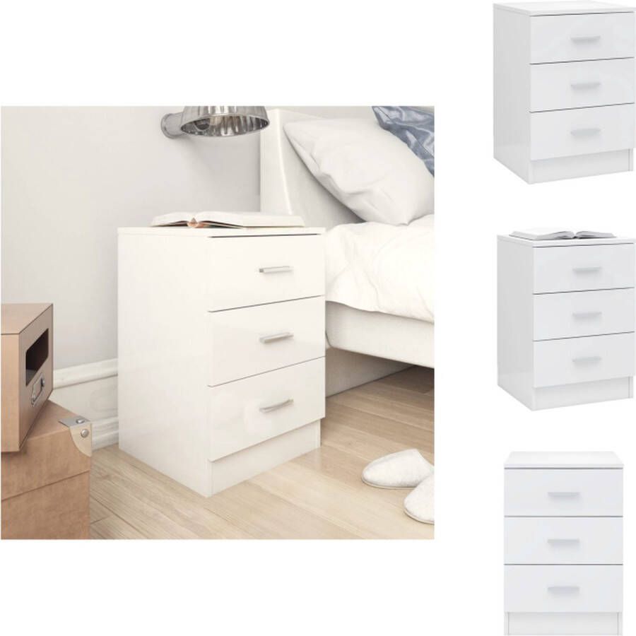 VidaXL Nachtkastje Nachtkastjes Bedkastje Bedkastjes Nachtkastje 38x35x56 cm bewerkt hout hoogglans wit - Foto 2