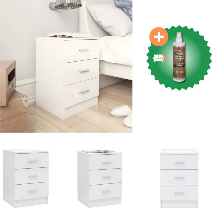 VidaXL nachtkastje Classic Hout 38 x 35 x 56 cm Hoogglans wit Kast Inclusief Houtreiniger en verfrisser