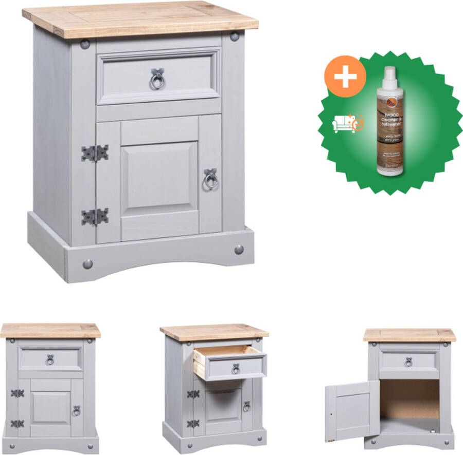 VidaXL Nachtkastje Corona Hout 53 x 39 x 67 cm Rustieke Mexicaanse stijl Kast Inclusief Houtreiniger en verfrisser