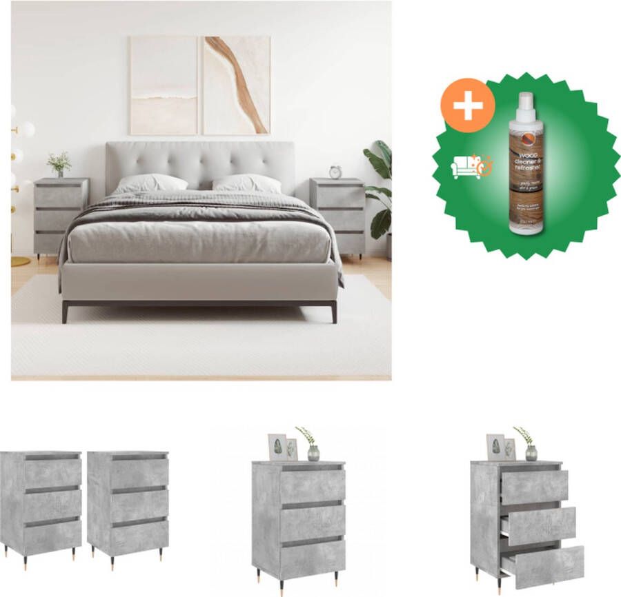 VidaXL Nachtkastjes Betongrijs 40 x 35 x 69 cm Hoge Kwaliteit 3 Lades Kast Inclusief Houtreiniger en verfrisser