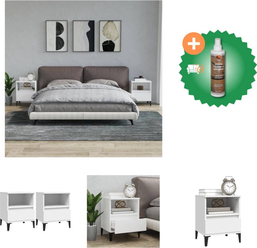 VidaXL Nachtkastje Elegant Bedkasten 40 x 35 x 50 cm Ken- Duurzaam materiaal voldoende opbergruimte metalen poten stabiel tafelblad Kast Inclusief Houtreiniger en verfrisser