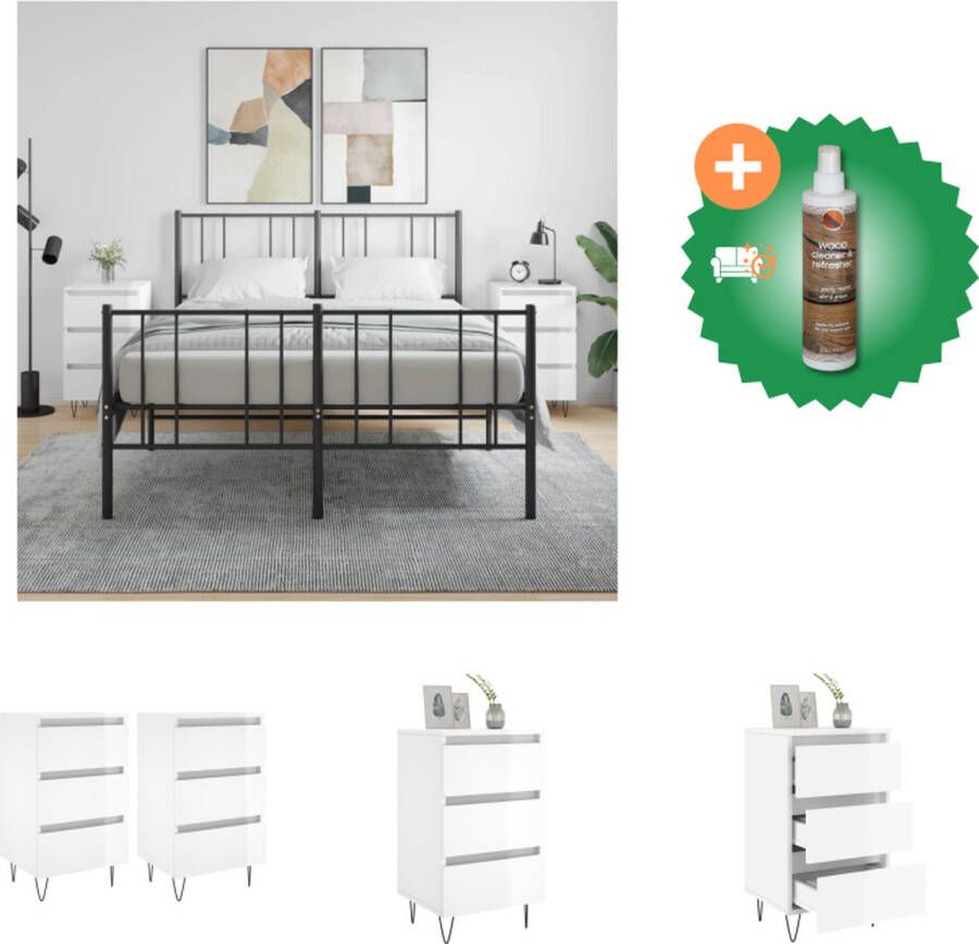 VidaXL Nachtkastje Elegant Bedkasten 40 x 35 x 69 cm Kleur- Hoogglans wit Kast Inclusief Houtreiniger en verfrisser