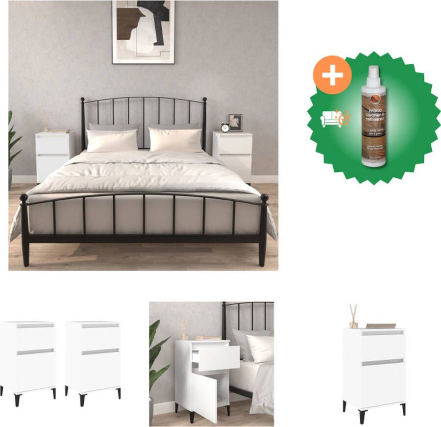 VidaXL Nachtkastje Elegant Bedkasten Afmetingen- 40 x 35 x 70 cm Kleur- Wit Kast Inclusief Houtreiniger en verfrisser