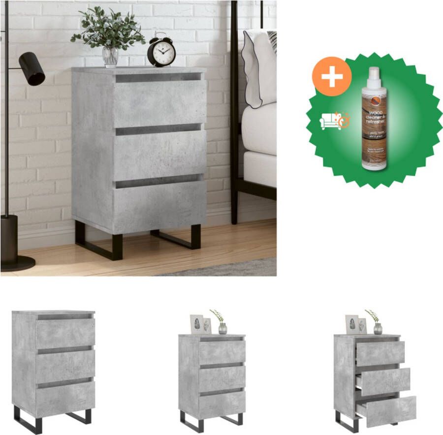 VidaXL Nachtkastje Elegant Bedkastje Afmetingen- 40 x 35 x 69 cm Kleur- Betongrijs Kast Inclusief Houtreiniger en verfrisser