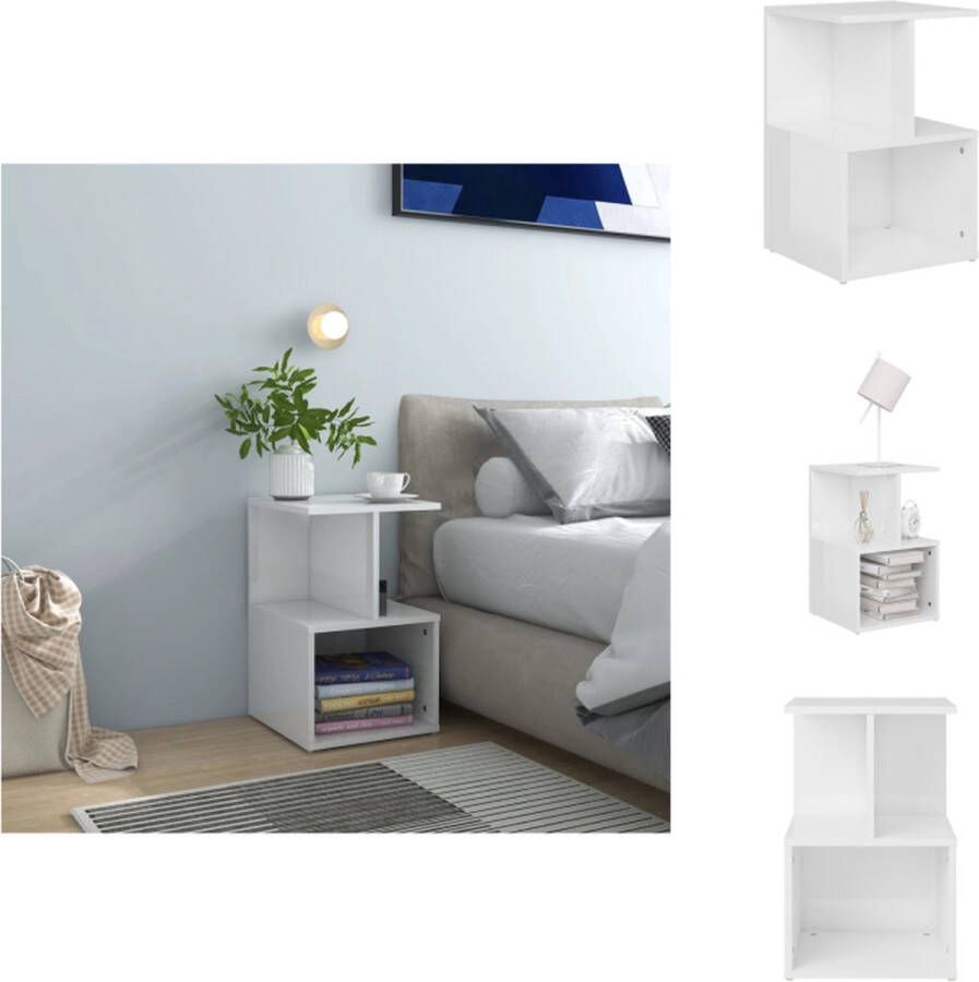 VidaXL Nachtkastje Nachtkastjes Telefoonkast Telefoonkasten Nachtkastje 35x35x55 cm bewerkt hout hoogglans wit - Foto 2