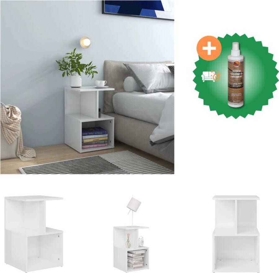 VidaXL Nachtkastje Elegant Bedtafeltje 35 x 35 x 55 cm Hoogglans wit Kast Inclusief Houtreiniger en verfrisser