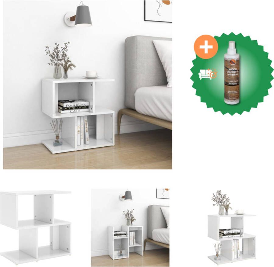 VidaXL Nachtkastje Elegant Bedtafeltje 50 x 30 x 51.5 cm Hoogglans wit Kast Inclusief Houtreiniger en verfrisser