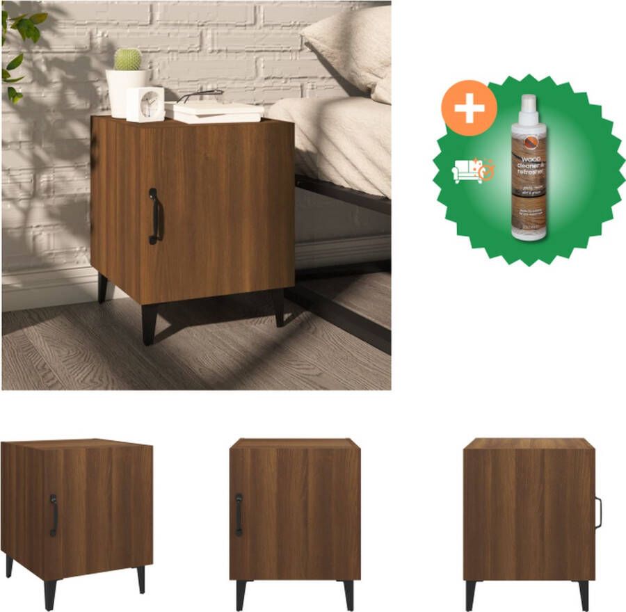 VidaXL Nachtkastje Bruineiken Hout 40 x 39 x 40 cm Met lade en opbergruimte Kast Inclusief Houtreiniger en verfrisser - Foto 4
