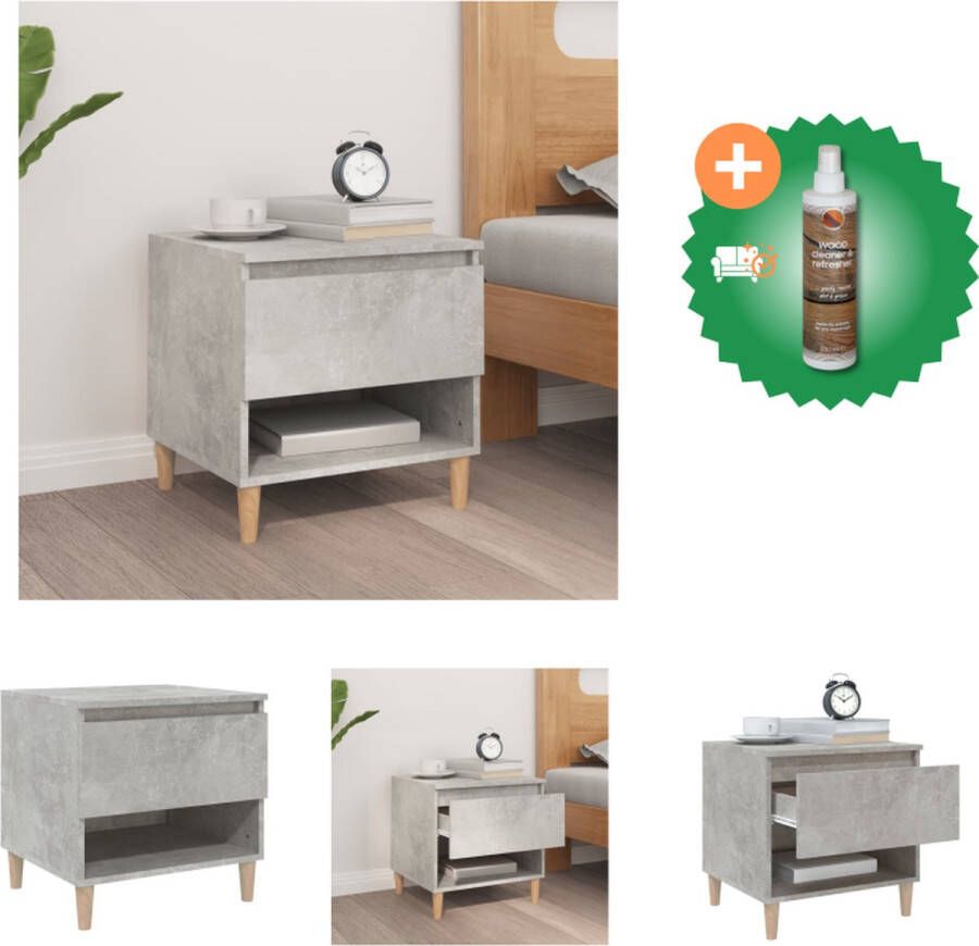 VidaXL Nachtkastje Elegant Bewerkt hout 50 x 46 x 50 cm Betongrijs Kast Inclusief Houtreiniger en verfrisser