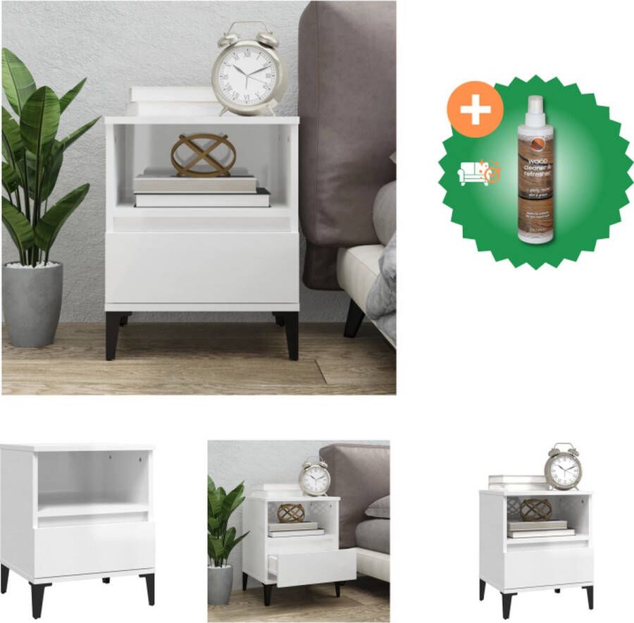 VidaXL Nachtkastje Elegant Bijzetkast 40 x 35 x 50 cm Hoogglans wit Kast Inclusief Houtreiniger en verfrisser