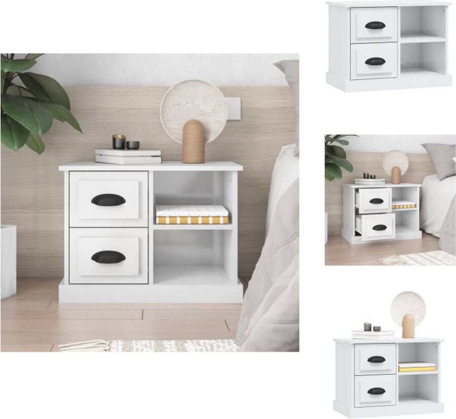 VidaXL Nachtkastje Nachtkastjes Houten Nachtkastje Houten Nachtkastjes Nachtkastje 60x35 5x45 cm hoogglans wit - Foto 2