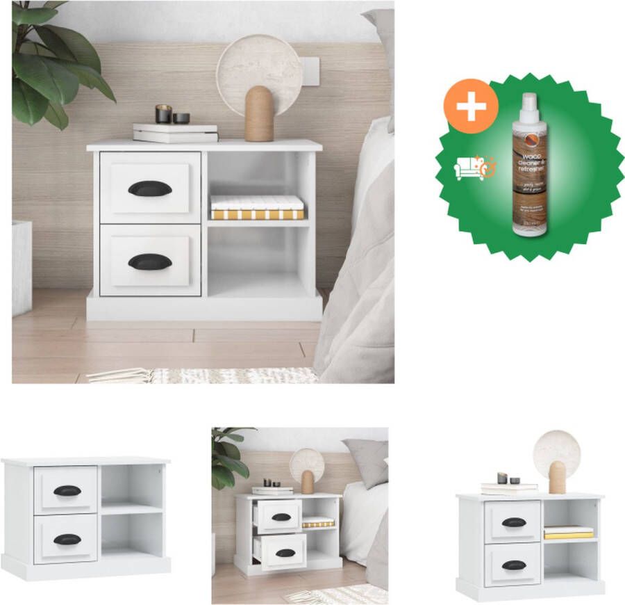 VidaXL Nachtkastje Elegant Bijzetkast 60 x 35.5 x 45 cm (B x D x H) Hoogglans wit Kast Inclusief Houtreiniger en verfrisser