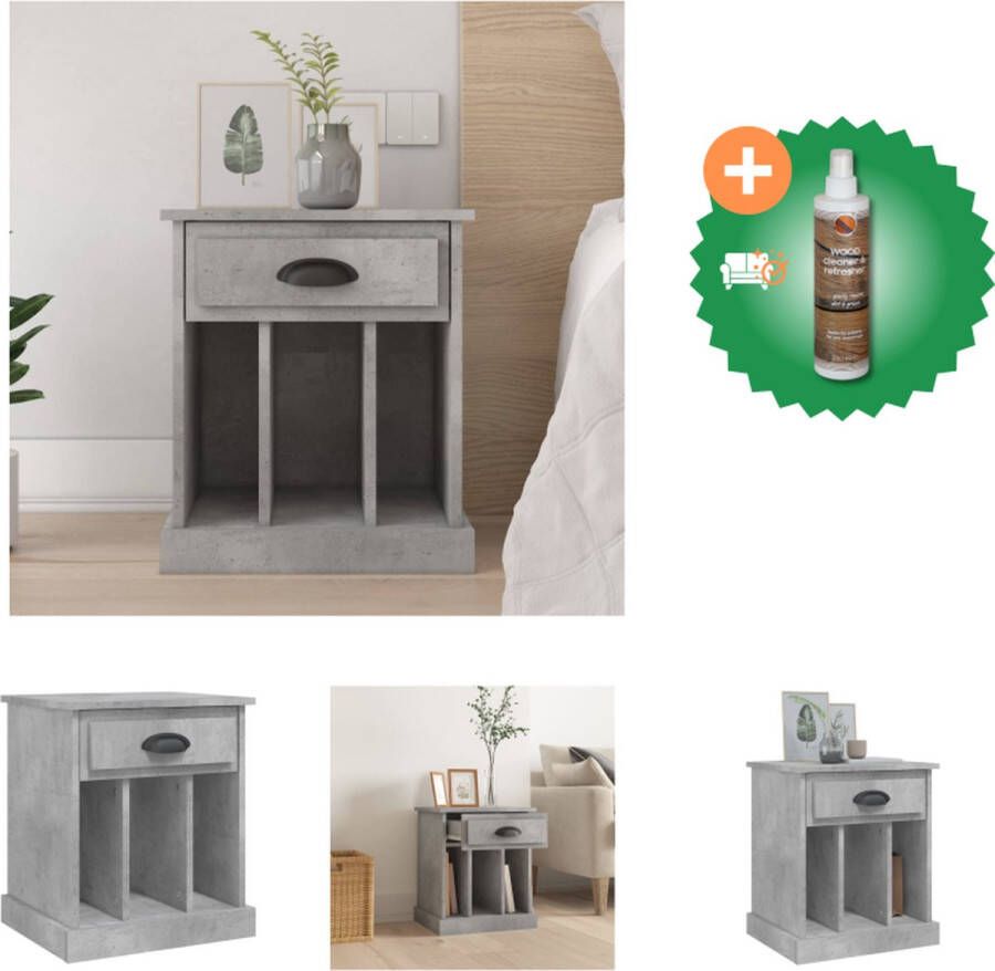 VidaXL Nachtkastje Elegant Bijzetkast Afmeting- 43 x 36 x 50 cm Kleur- Betongrijs Kast Inclusief Houtreiniger en verfrisser