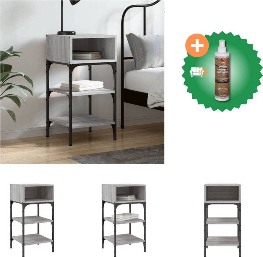 VidaXL Nachtkastje Elegant Design Bijzetkastje 35x34.5x70cm Grijs Sonoma Eiken Duurzaam Hout IJzer Kast Inclusief Houtreiniger en verfrisser
