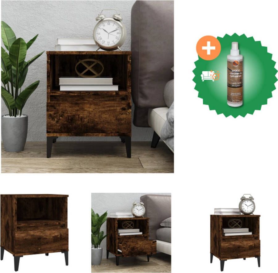 VidaXL Nachtkastje Gerookt Eiken Bewerkt Hout 40 x 35 x 50 cm Kast Inclusief Houtreiniger en verfrisser - Foto 4