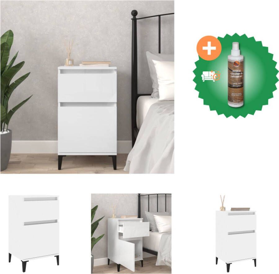 VidaXL Nachtkastje Elegant Hout Metaal 40x35x70 cm Hoogglans Wit Kast Inclusief Houtreiniger en verfrisser