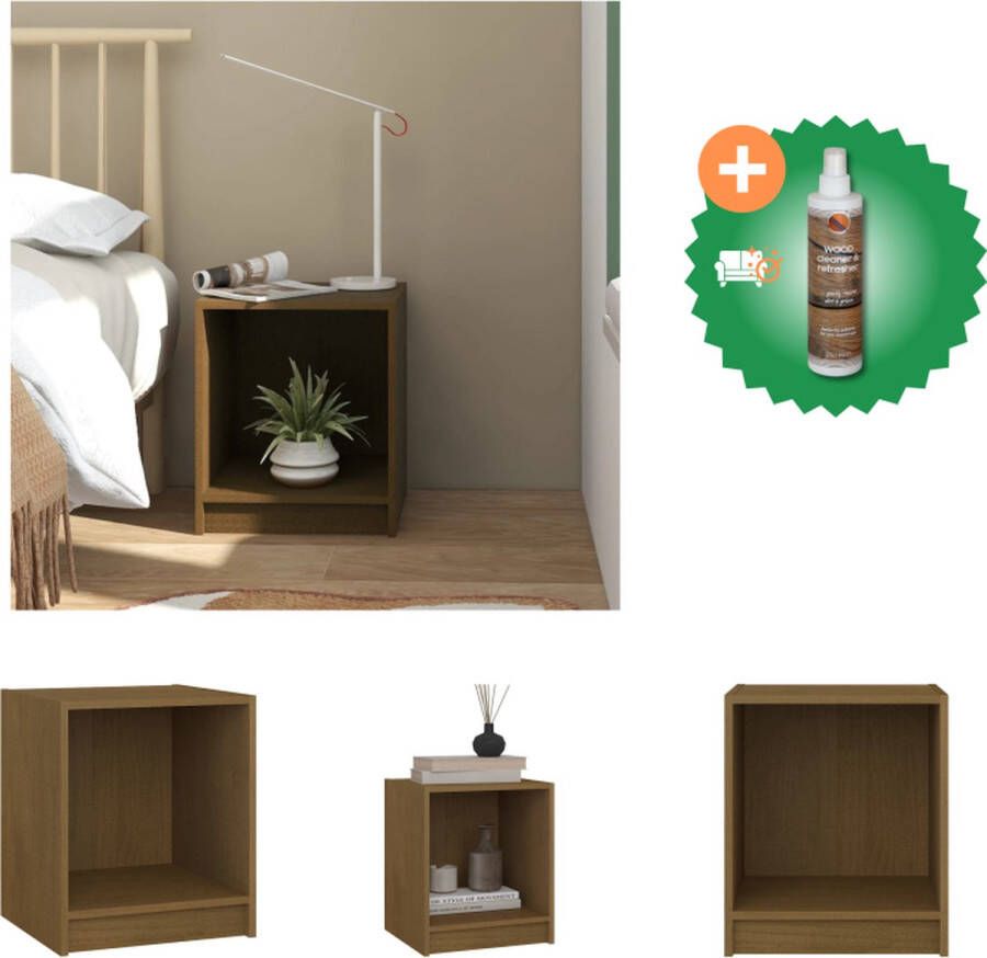 VidaXL Nachtkastje Elegant Houten nachtkastje 35.5 x 33.5 x 41.5 cm Kleur- Honingbruin Kast Inclusief Houtreiniger en verfrisser
