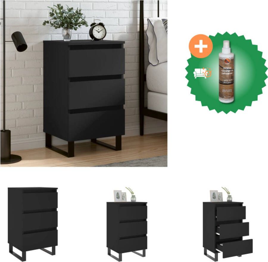 VidaXL Nachtkastje Elegant Interieur 40 x 35 x 69 cm Zwart Hout en IJzer Kast Inclusief Houtreiniger en verfrisser