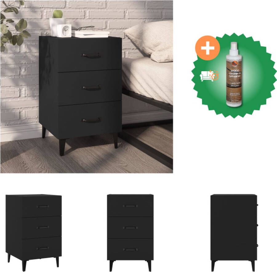 VidaXL Nachtkastje Moderne Charme Bijzetkast Afmetingen- 40 x 40 x 66 cm Kleur- Zwart Materiaal- Bewerkt Hout en IJzer Kast Inclusief Houtreiniger en verfrisser