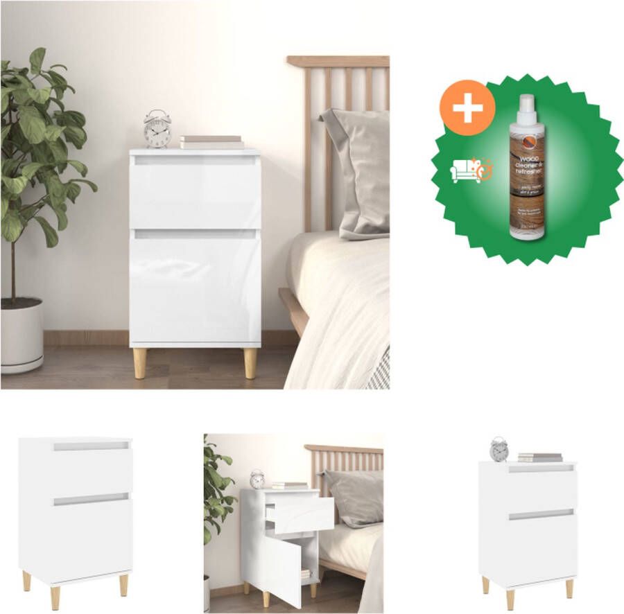 VidaXL Nachtkastje Elegant Meubelen 40 x 35 x 70 cm Kleur- Hoogglans wit Kast Inclusief Houtreiniger en verfrisser