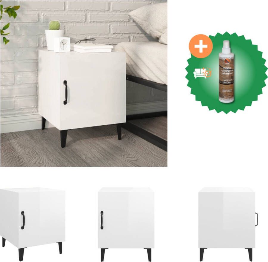 VidaXL Nachtkastje Elegant Meubelen 40 x 40 x 50 cm Hoogglans Wit Kast Inclusief Houtreiniger en verfrisser