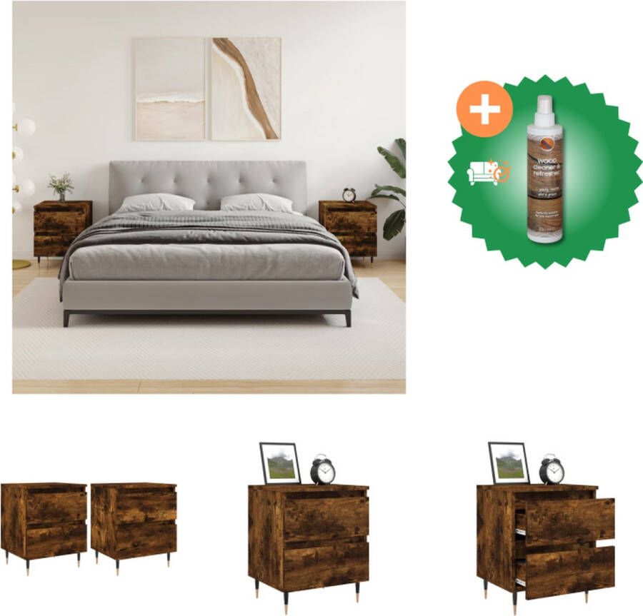 VidaXL Nachtkastjes Gerookt Eiken 40 x 35 x 50 cm Bewerkt Hout en IJzer Kast Inclusief Houtreiniger en verfrisser