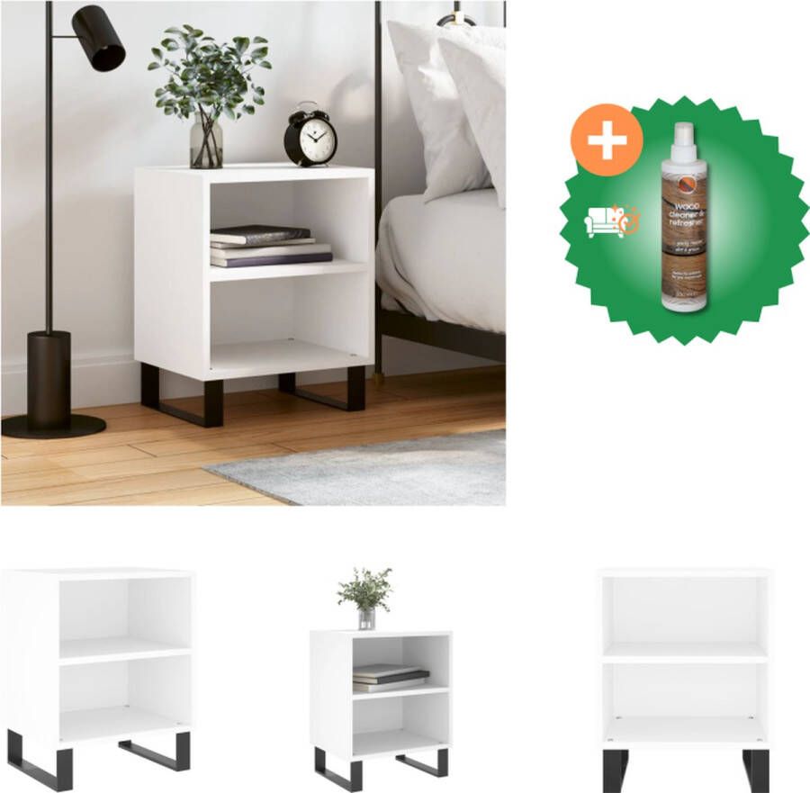 VidaXL Nachtkastje Elegant Meubelen Afmetingen- 40 x 30 x 50 cm Kleur- wit Materiaal- bewerkt hout en ijzer Montage vereist Kast Inclusief Houtreiniger en verfrisser