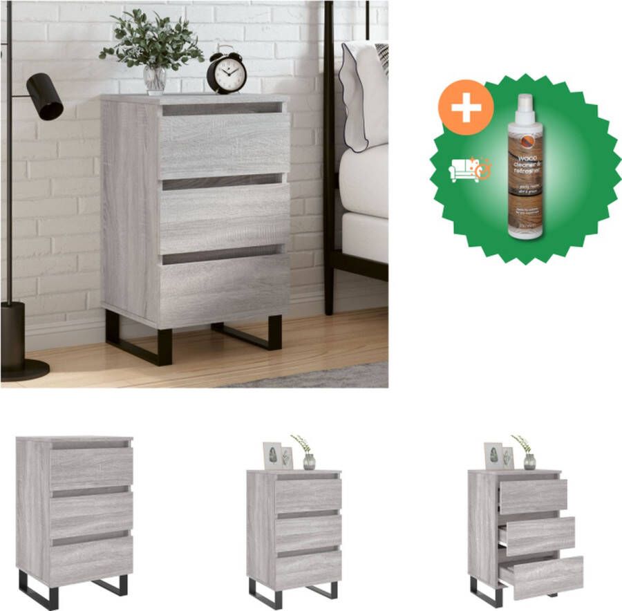 VidaXL Nachtkastje Elegant Meubelen Afmetingen- 40 x 35 x 69 cm Kleur- Grijs Sonoma Eiken Materiaal- Bewerkt hout en ijzer Kast Inclusief Houtreiniger en verfrisser