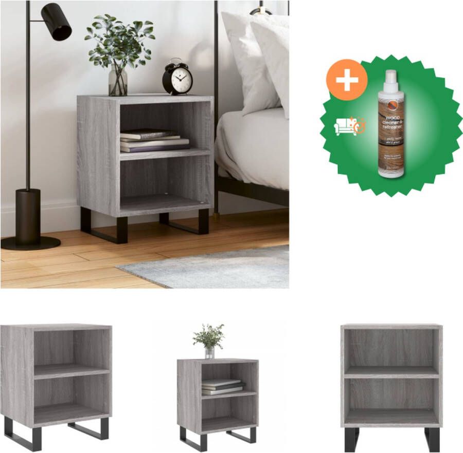 VidaXL Nachtkastje Grijs Sonoma Eiken Hout 40x30x50 cm (BxDxH) Met Opbergruimte en Stabiel Blad Wandmontage Vereist Kast Inclusief Houtreiniger en verfrisser