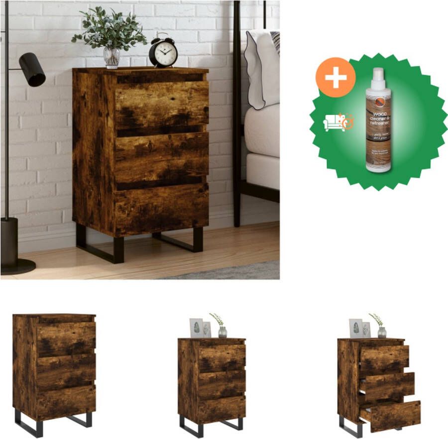 VidaXL Nachtkastje Elegant Meubelen Afmetingen- 40x35x69cm Kleur- Gerookt eiken Materiaal- Bewerkt hout Ken- 3 lades Kast Inclusief Houtreiniger en verfrisser