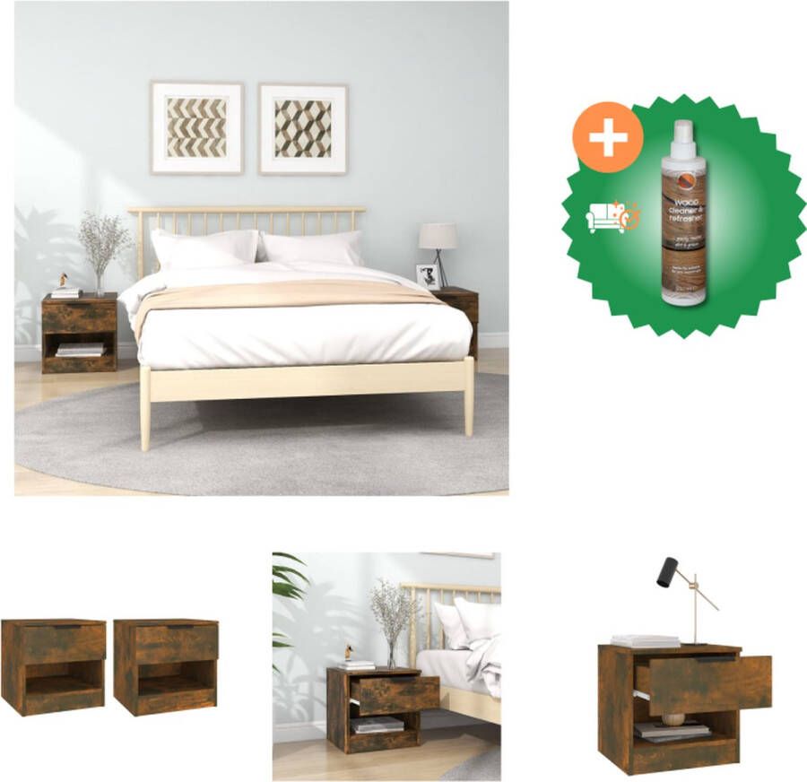 VidaXL Nachtkastje Elegant Meubilair 40x39x40 cm Ken- Gerookt eiken (set van 2) Kast Inclusief Houtreiniger en verfrisser